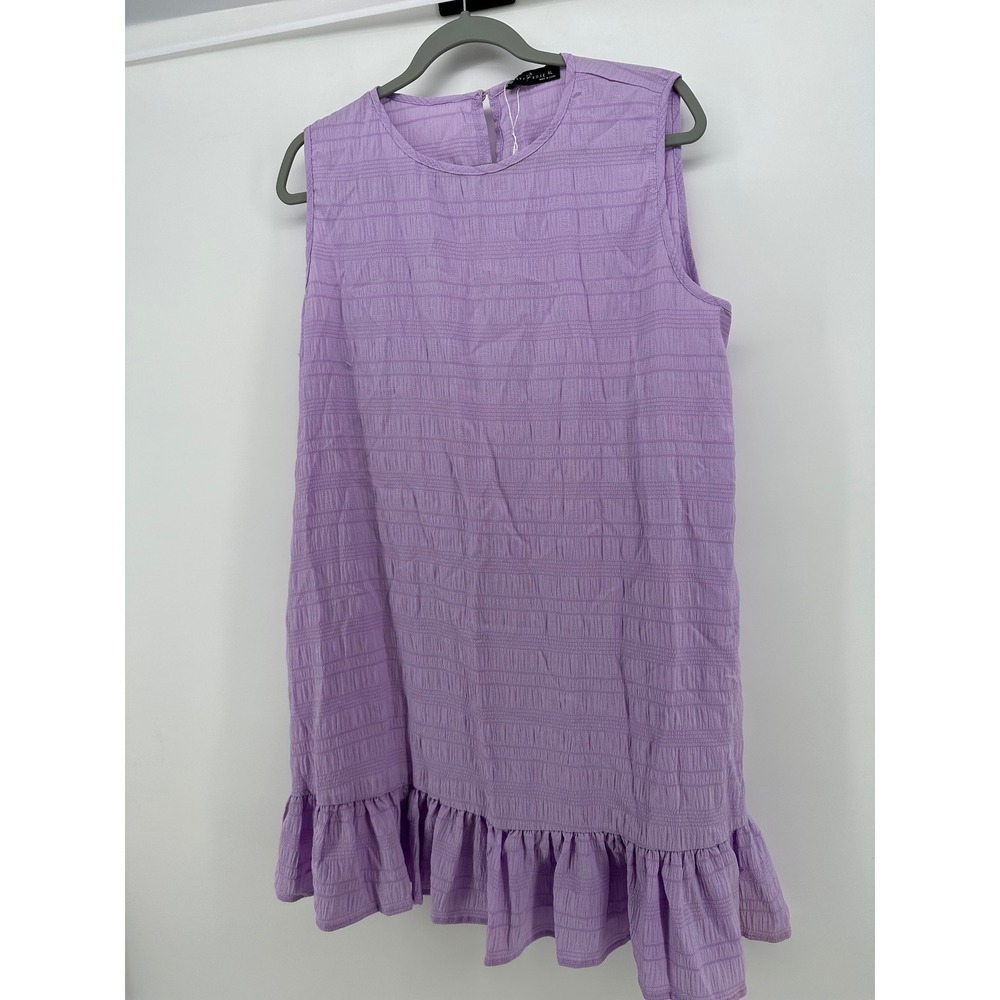 Emery Rose Womens XL Lavender Purple Smocked Crinkle Ruffle Hem Mini Shift Dress